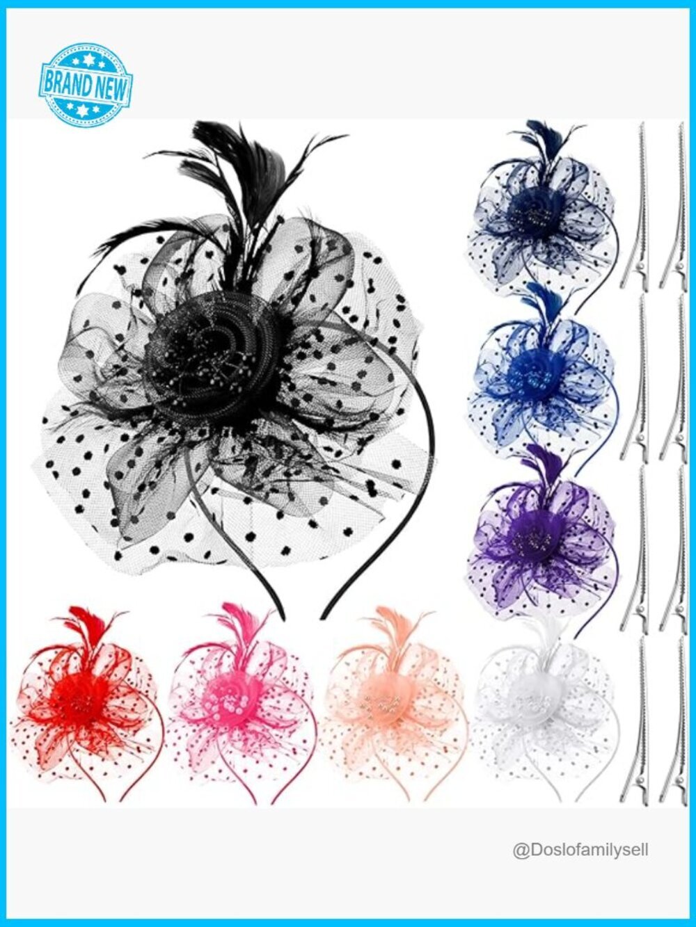 Fascinator Hats for Women Tea Party Derby Veil Feathers Headband Clip Set of 8